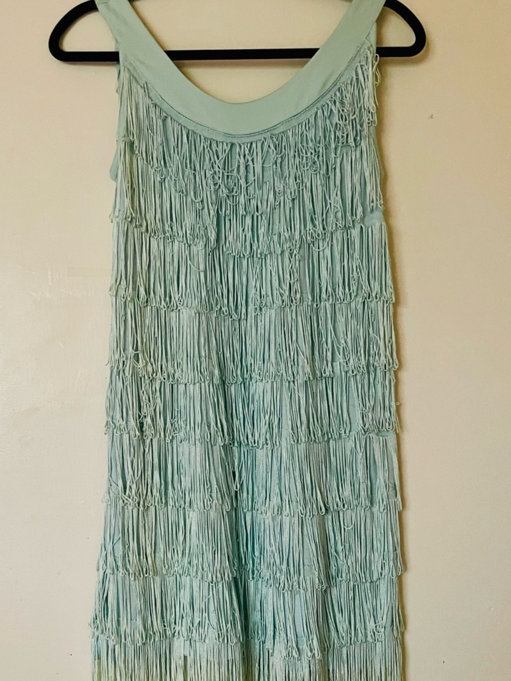 H&M Mint Fringe Tiered Mini Dress